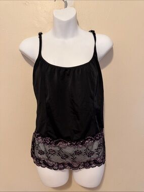 Delta Burke Black Camisole with Pink Lace Trim